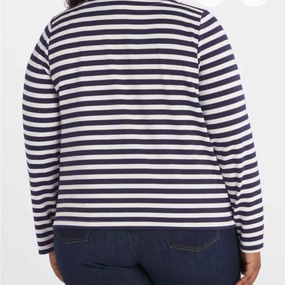Bobeau Striped Dark Navy and White Cardigan with Gold Buttons Size 1X - Picture 3 of 10